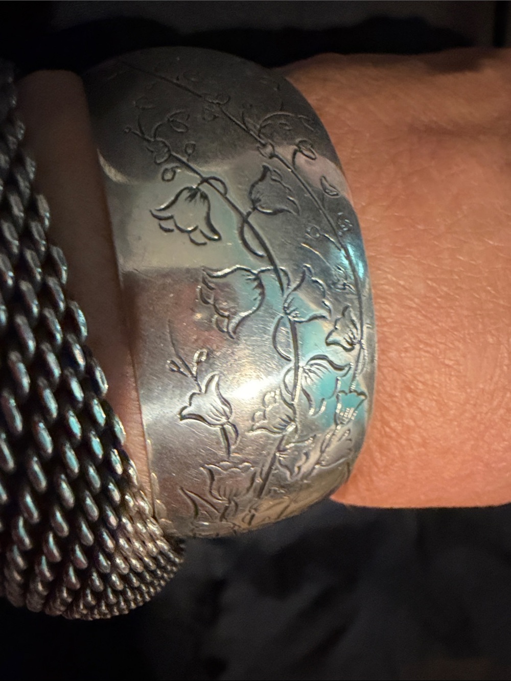 S. Kirk & Son Sterling Silver - Lily of the Valley Engraved Cuff Bracelet -SZ 7” - Picture 9 of 11